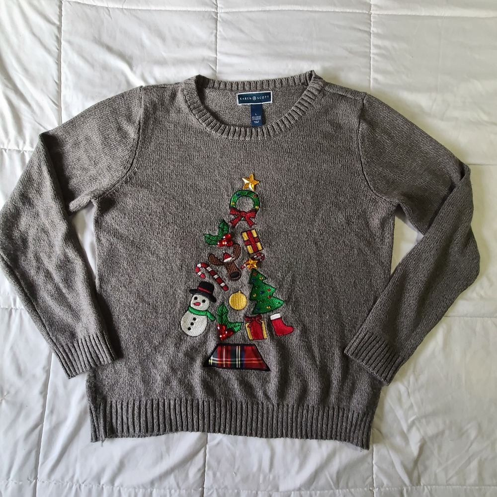 Karen Scott Large Sweater Christmas Tree Holiday Gift Embroidered Long‎ Sleeve - Picture 2 of 6